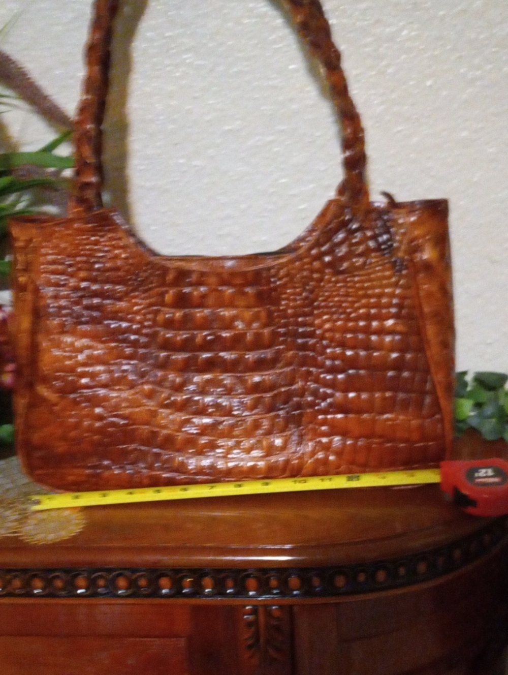 Croc-Embossed Shoulder Bag in Rich Brown - Picture 2 of 2